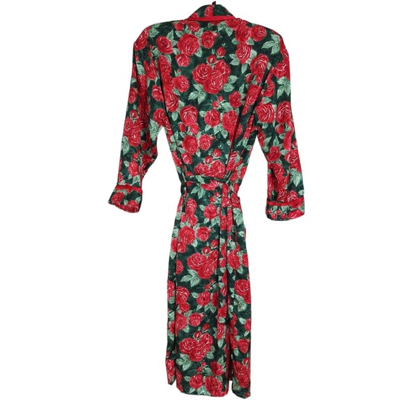 Victorias Secret Womens Robe Vtg 80s Gold Label Red Green Floral Satin Long Sz S - Picture 2 of 11